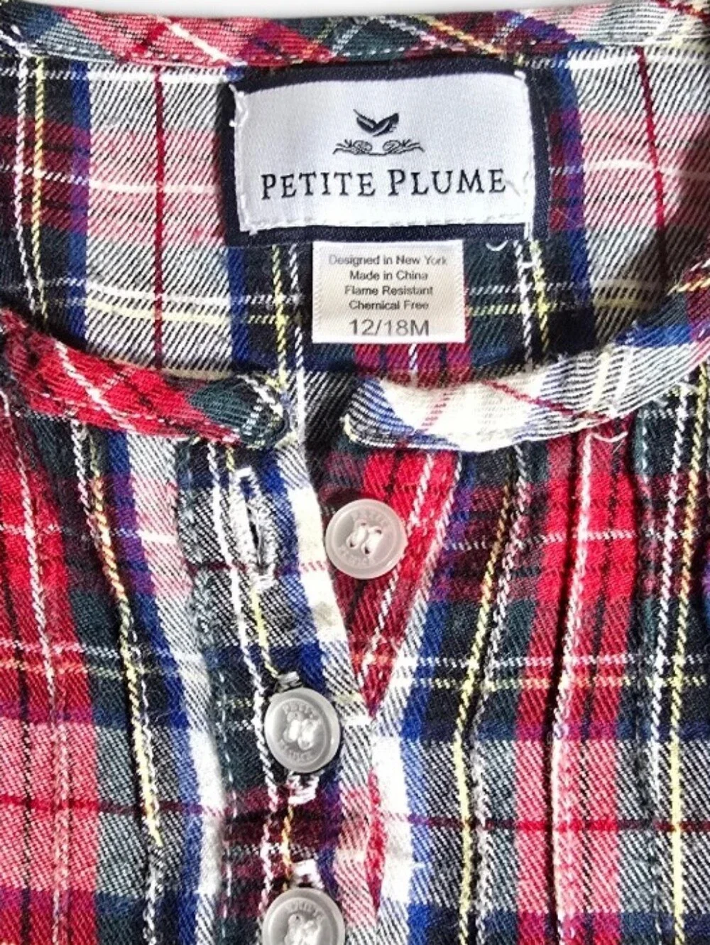 Petite Plume Baby Plaid Flannel Nightgown 12-18M Red Tartan Holiday Pajamas